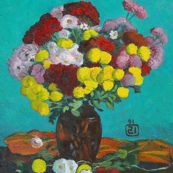Картина под названием "Flowers from my dac…" - Moesey Li, Подлинное произведение искусства, Масло