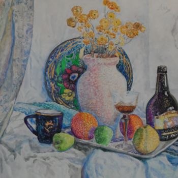 Painting titled "Festive still life" by Moesey Li, Original Artwork, Watercolor