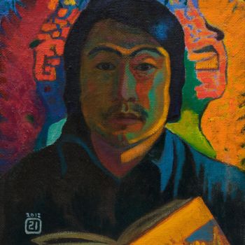 Картина под названием "Self-portrait with…" - Moesey Li, Подлинное произведение искусства, Масло