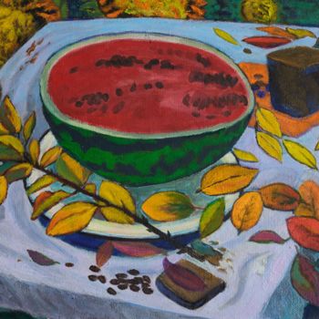 Картина под названием "Autumn watermelon" - Moesey Li, Подлинное произведение искусства, Масло