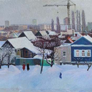 Painting titled "Winter outside the…" by Moesey Li, Original Artwork, Oil