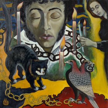 Painting titled "Death of the poet (…" by Moesey Li, Original Artwork, Oil