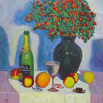 Painting titled "Festive table" by Moesey Li, Original Artwork, Oil