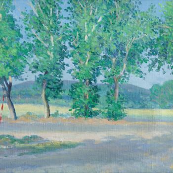 Painting titled "Poplars in Anapa" by Moesey Li, Original Artwork, Oil