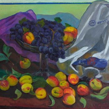 Peinture intitulée "Grapes and peaches" par Moesey Li, Œuvre d'art originale, Huile