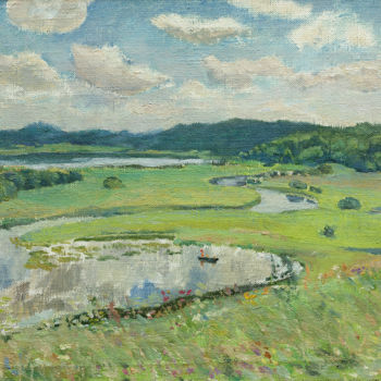 Картина под названием "River Sorot' and la…" - Moesey Li, Подлинное произведение искусства, Масло