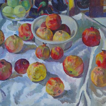 Painting titled "Pomegranates" by Moesey Li, Original Artwork, Oil