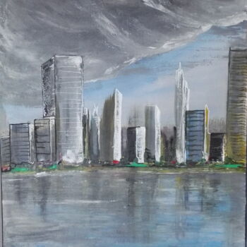 Schilderij getiteld "Streetcity" door Mof, Origineel Kunstwerk, Acryl