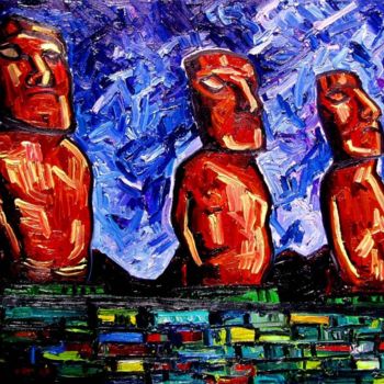 Pintura intitulada "EASTER ISLAND" por Pat Moffatt, Obras de arte originais