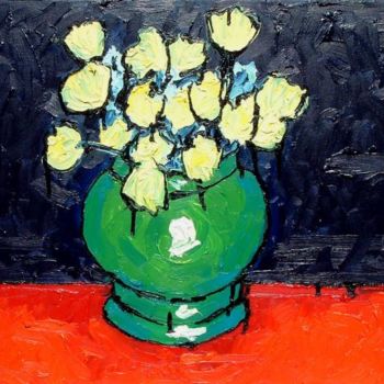 Painting titled "FLOWERS IN A GREEN…" by Pat Moffatt, Original Artwork