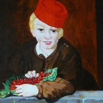 Pintura intitulada "L'enfant aux cerise…" por Mog, Obras de arte originais, Óleo