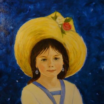 Painting titled "L'enfant au chapeau…" by Mog, Original Artwork, Oil
