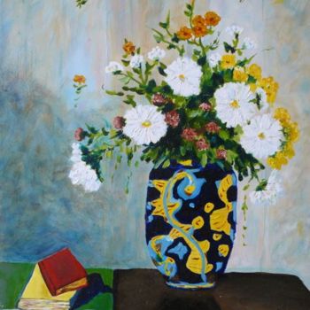 Painting titled "Bouquet de fleurs,…" by Mog, Original Artwork, Oil