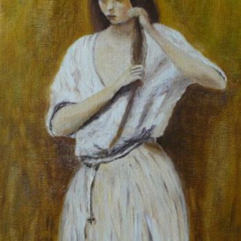 Painting titled "Jeune fille se coif…" by Mog, Original Artwork, Oil