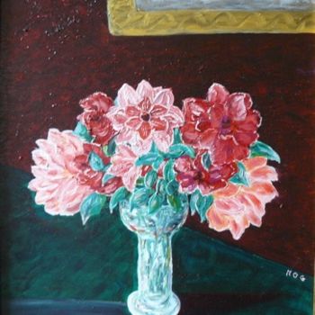 Painting titled "Bouquet avec miroir" by Mog, Original Artwork, Oil