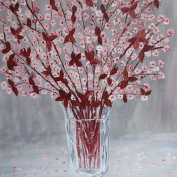 Peinture intitulée "Branches de prunus" par Mog, Œuvre d'art originale, Huile