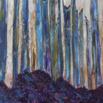 Painting titled "les arbres bleus" by Monik Guevel, Original Artwork