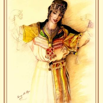 Painting titled "Danseuse Kabyle" by Mohamed Azzoug, Original Artwork, Oil