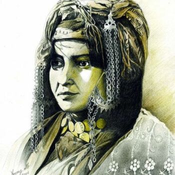 Peinture intitulée "Jeune femme ouled-n…" par Mohamed Azzoug, Œuvre d'art originale, Huile