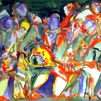 Malerei mit dem Titel "la fête" von Mohamed Barrak, Original-Kunstwerk, Öl