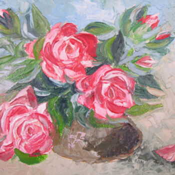 Картина под названием "roses.jpg" - Mohamed Berkane, Подлинное произведение искусства, Масло