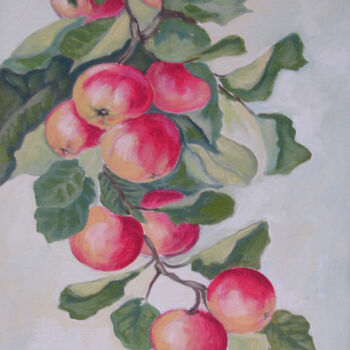 Peinture intitulée "Grappe de pommes" par Mohamed Berkane, Œuvre d'art originale, Huile