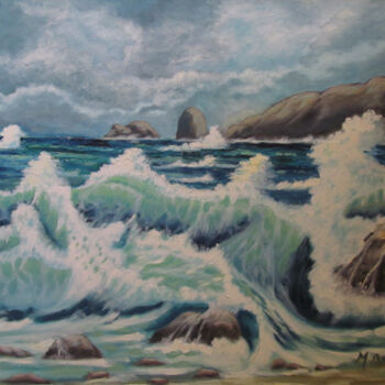 Painting titled "Les vagues" by Mohamed Berkane, Original Artwork, Oil