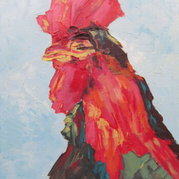 Painting titled "Portrait de coq" by Mohamed Berkane, Original Artwork, Oil