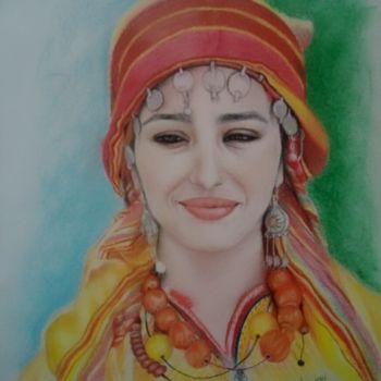 Drawing titled "femme berbere" by Moumouh, Original Artwork, Pastel