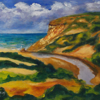 Peinture intitulée "Vallée et la mer" par Mohamed Douane, Œuvre d'art originale, Acrylique