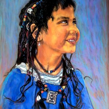 Malerei mit dem Titel "Little girl from Aï…" von Mohamed Lazreg, Original-Kunstwerk, Pastell