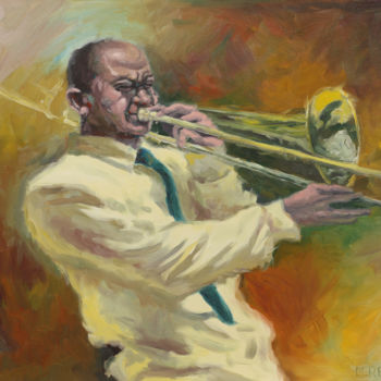 Peinture intitulée "The sax player" par Mohamed Rehab, Œuvre d'art originale, Huile