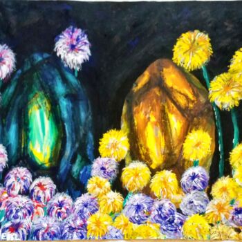 Painting titled "Flowers attracted t…" by Mohamed Salem, Original Artwork, Acrylic