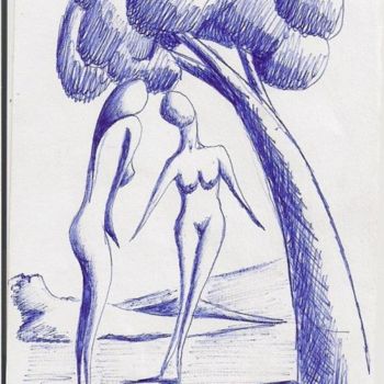 Dessin intitulée "deux femmes nu" par Mohamed Chaairi, Œuvre d'art originale, Autre