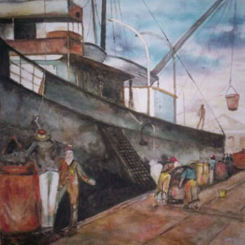 Painting titled "Le port d'Alger" by Mohamed Srir, Original Artwork