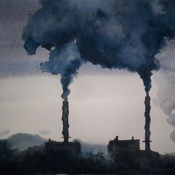 Painting titled "Pollution" by Mohamed Srir, Original Artwork