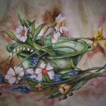 Peinture intitulée "Fleurs du printemps" par Mohamed Srir, Œuvre d'art originale