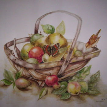 Peinture intitulée "Panier de fruits" par Mohamed Srir, Œuvre d'art originale