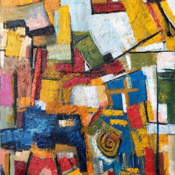 Painting titled "Composition 4" by Mohammad Ali, Original Artwork, Oil Mounted on Wood Stretcher frame