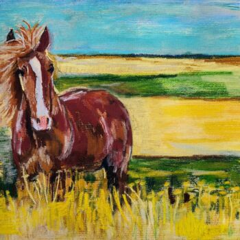 Peinture intitulée "Prairie and horse" par Mohammad Ali, Œuvre d'art originale, Pastel