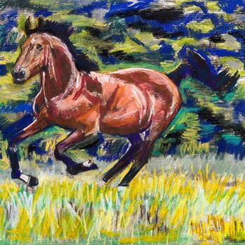 Картина под названием "Horse in jungle" - Mohammad Ali, Подлинное произведение искусства, Пастель