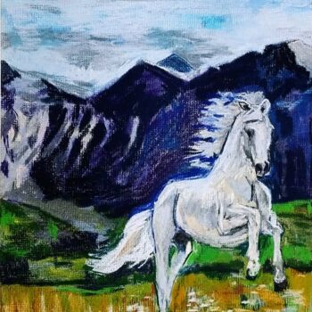Peinture intitulée "Horse in valley" par Mohammad Ali, Œuvre d'art originale, Pastel