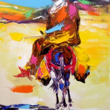 Peinture intitulée "Homme sur âne" par Mohammed Bouafia, Œuvre d'art originale, Acrylique