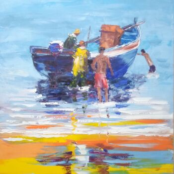Pintura intitulada "Départ de pêche" por Mohammed Bouafia, Obras de arte originais, Acrílico