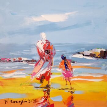 Painting titled "Balade à la plage 2" by Mohammed Bouafia, Original Artwork, Acrylic
