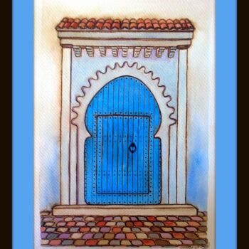 Malerei mit dem Titel "La Porte Bleu" von Mohammed Chaara, Original-Kunstwerk