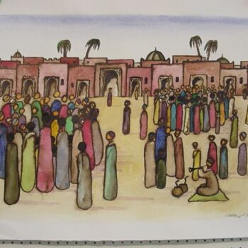 Painting titled "place jamaâ el fna" by Mohammed Chaara, Original Artwork