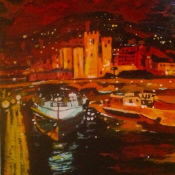 Painting titled "Le port la nuit" by Mohammed Rachid Iraqi, Original Artwork