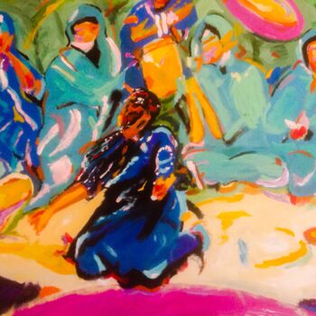 Malerei mit dem Titel "Groupe de musique s…" von Mohammed Rachid Iraqi, Original-Kunstwerk, Öl