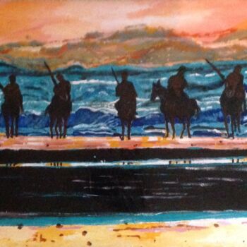 Painting titled "Cavaliers de la mer" by Mohammed Rachid Iraqi, Original Artwork, Oil
